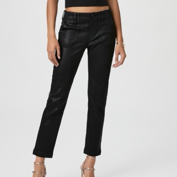 PAIGE Denim - PAIGE | Mayslie Straight Ankle Jeans Black Fog Luxe Coating Revolve
